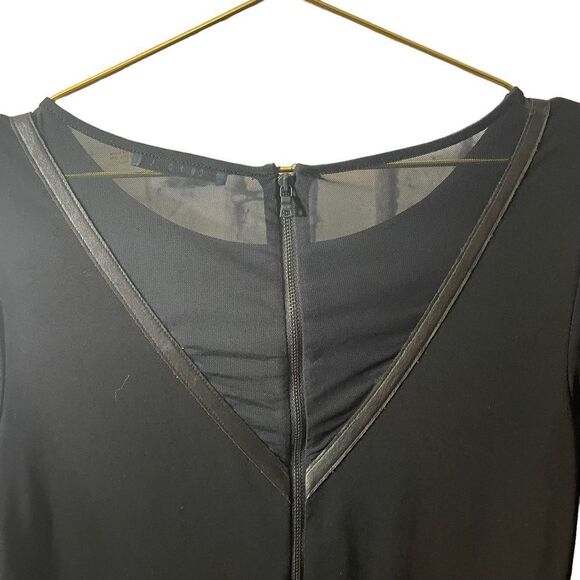 Alice & Olivia Black Lamb Leather Cuff Bell Sleeve Raw Edge Hem Dress Size L - Picture 8 of 12